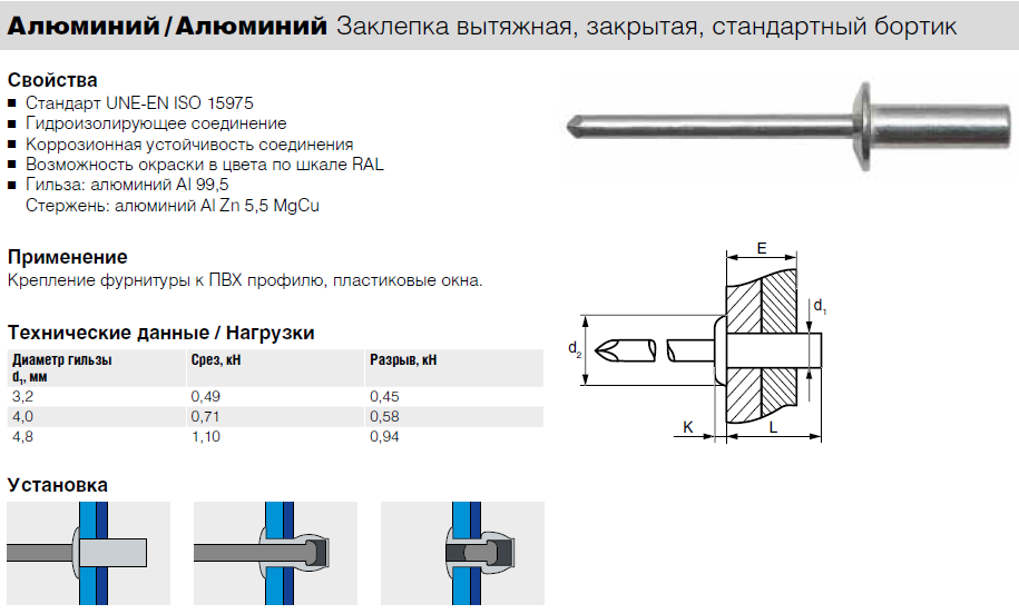 Чертеж заклепки вытяжной