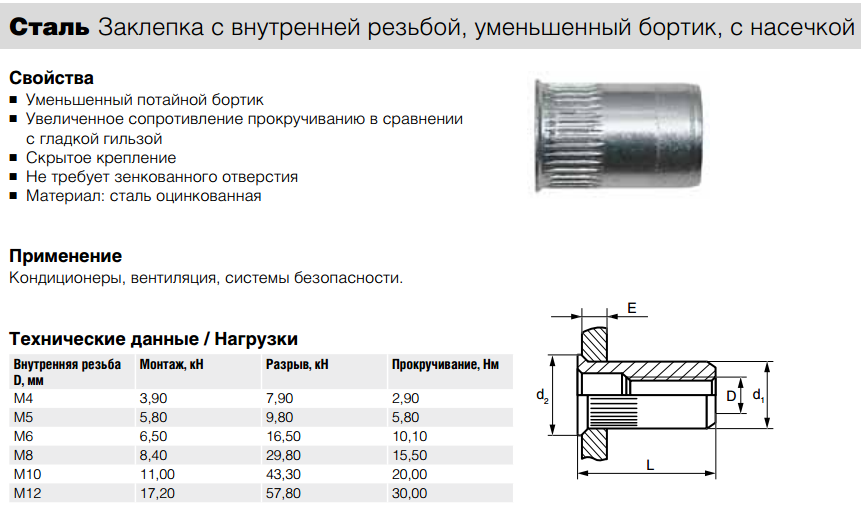 Резьбовая заклепка м6 чертеж