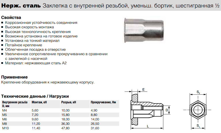 Резьбовая заклепка м6 чертеж