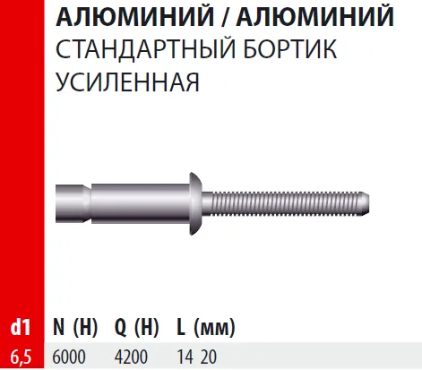 Заклепка Bralo вытяжная алюминий/алюминий стандартный бортик усиленная