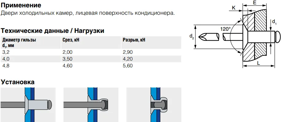 Заклепка Bralo вытяжная нержавеющая сталь потайной бортик А2, 4х10x7.5 мм.