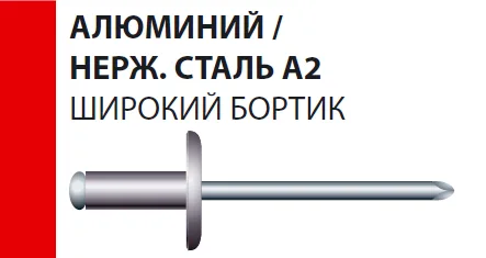 Заклепка Bralo вытяжная алюминий/нержавеющая сталь широкий бортик