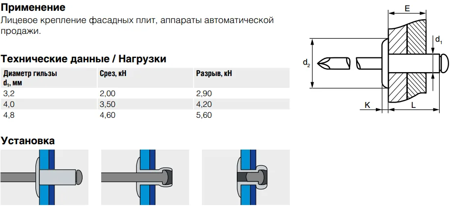 Заклепка Bralo вытяжная нержавеющая сталь широкий бортик А2, 3.2х10x9.5 мм.